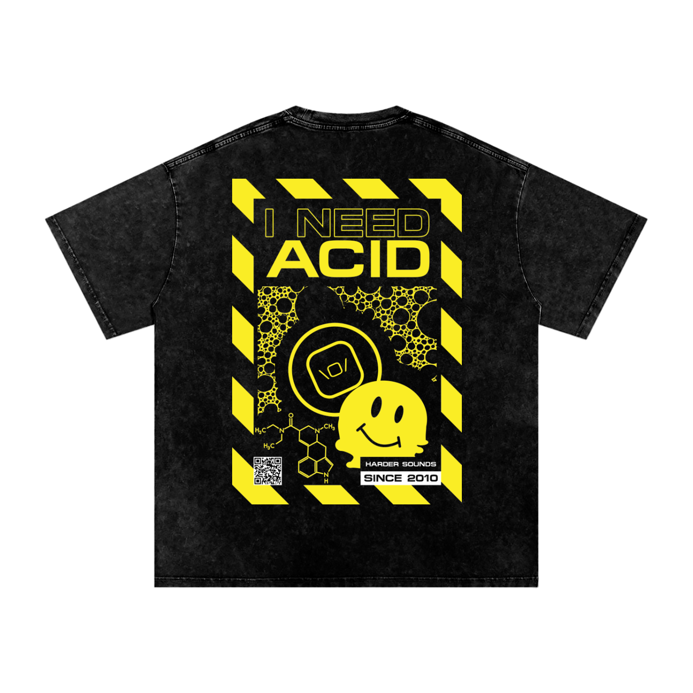 Bringthenoise// 'I Need Acid' Oversize Acid Wash Unisex T-Shirt - Distressed Black