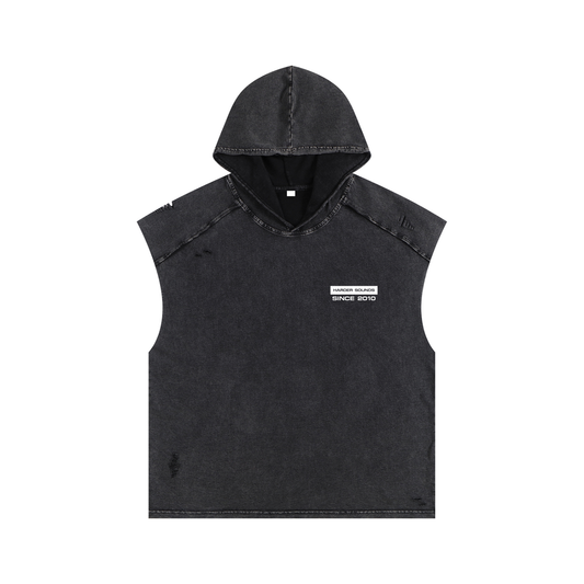 Bringthenoise// 'Free Your Mind' Washed Sleeveless Hoodie - Distressed Black