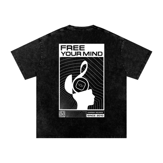 Bringthenoise// 'Free Your Mind' Oversize Acid Wash Unisex T-Shirt - Distressed Black
