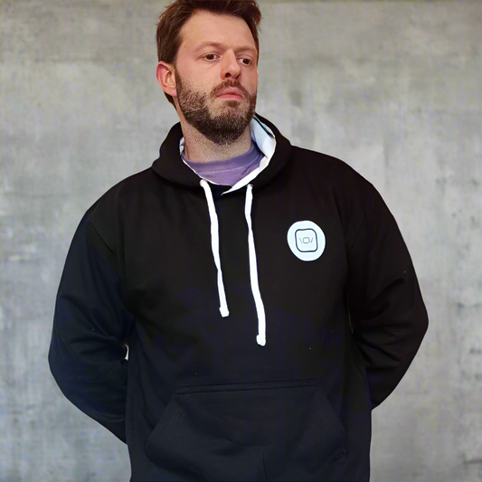 Bringthenoise// 2025 Logo Print Hoodie - Black/White Contrast