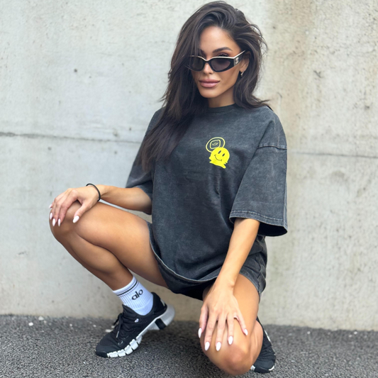 Bringthenoise// 'I Need Acid' Oversize Acid Wash Unisex T-Shirt - Distressed Black