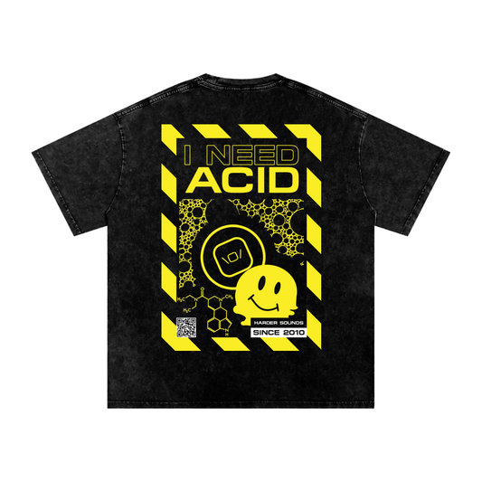 Bringthenoise// 'I Need Acid' Oversize Acid Wash Unisex T-Shirt - Distressed Black MADE TO ORDER