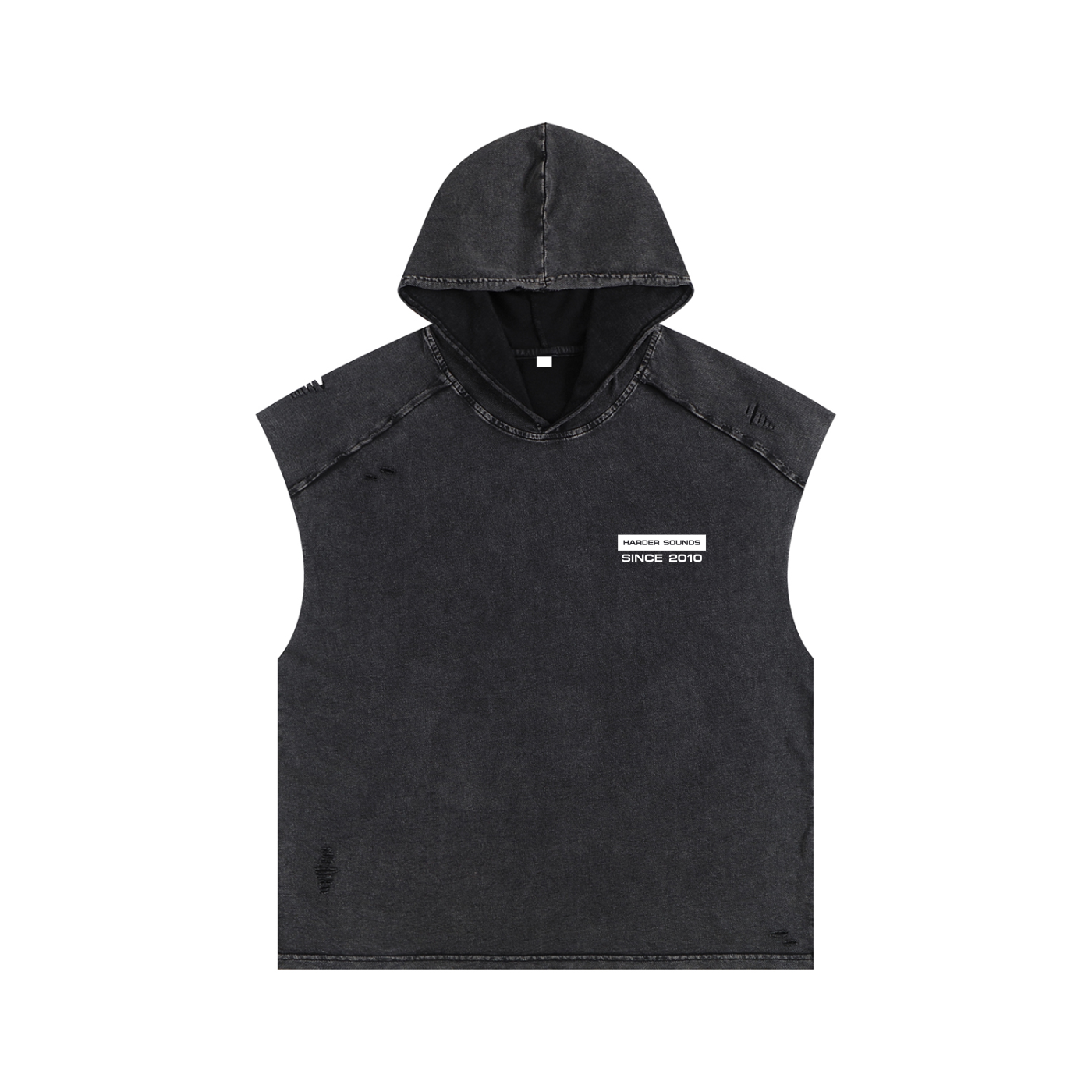 Bringthenoise// 'Free Your Mind' Washed Sleeveless Hoodie - Distressed Black