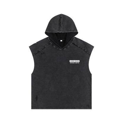 Bringthenoise// 'Free Your Mind' Washed Sleeveless Hoodie - Distressed Black